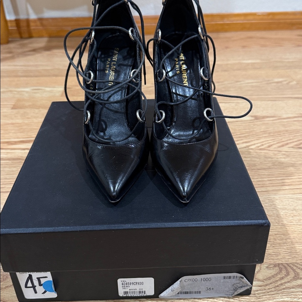 Saint Laurent Black Lace-Up Heels